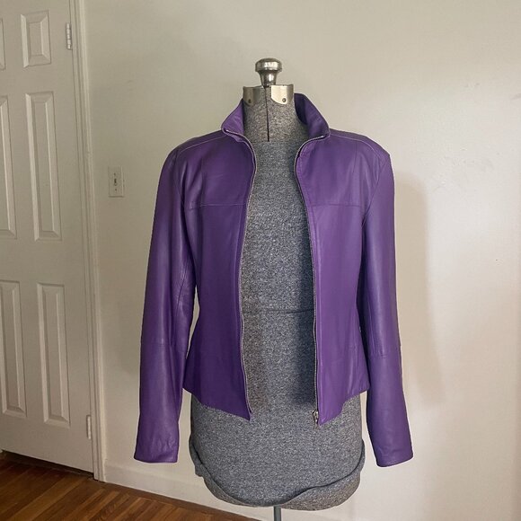 Andrew Marc Jackets & Blazers - Andrew Marc soft purple leather jacket, zip sleeves, size small